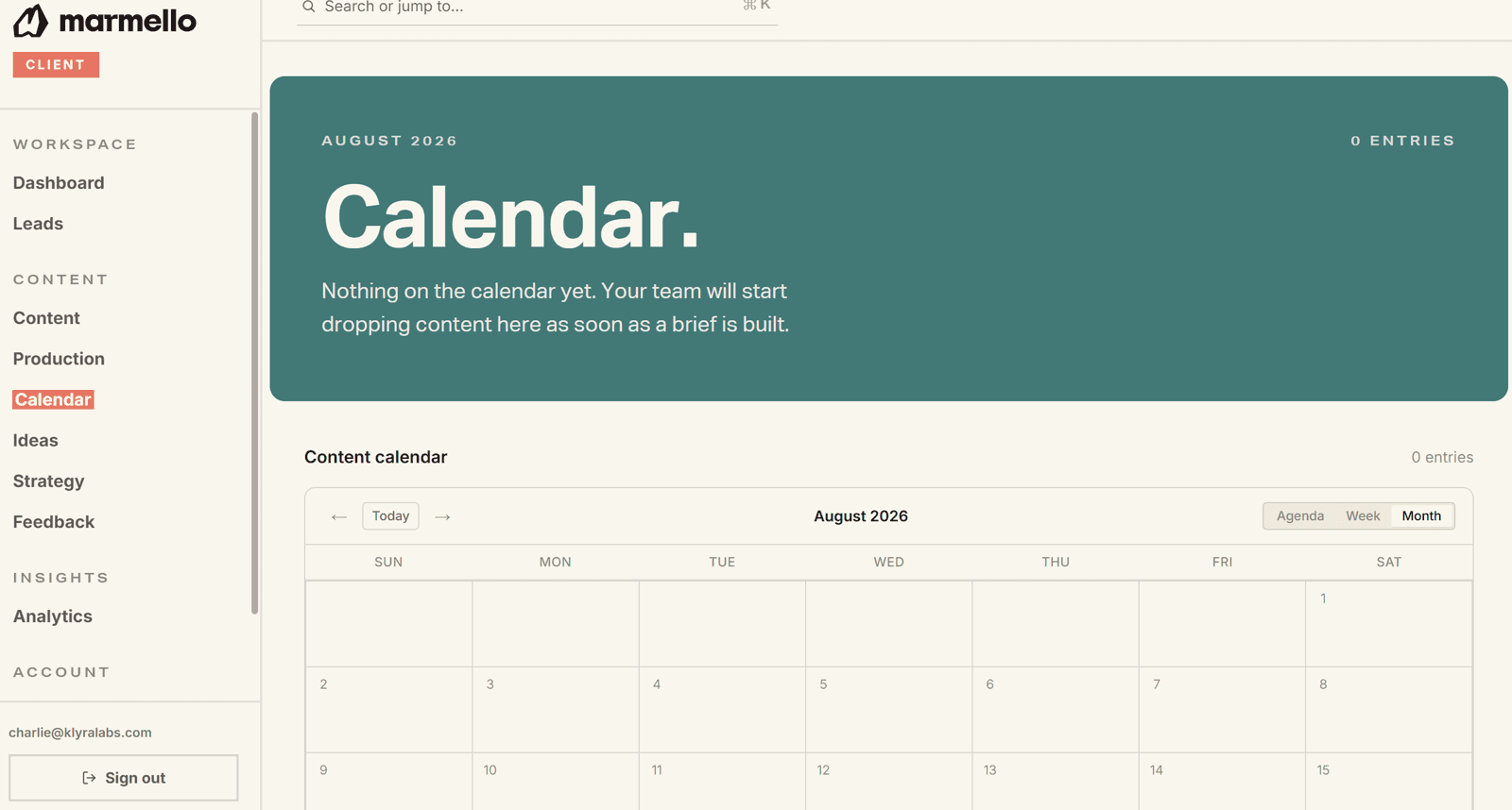 The portal content calendar for the month