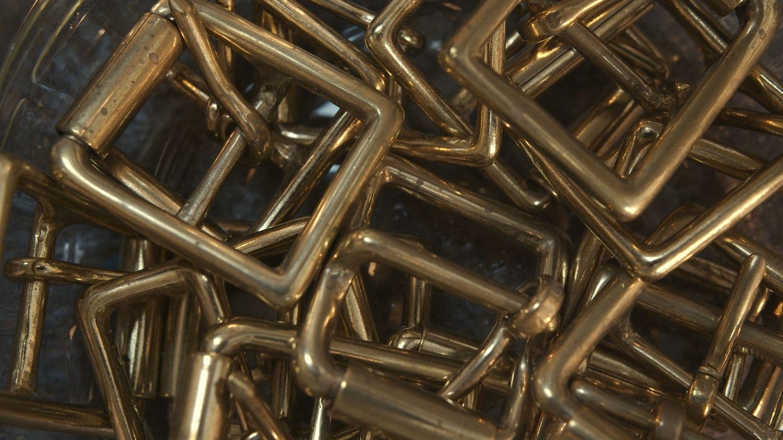 Macro detail of polished brass buckles